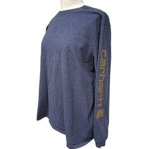 Carhartt T-Shirt Womens XL Blue Heather Long Sleeve Logo Sleeve Workwear 16 - 18